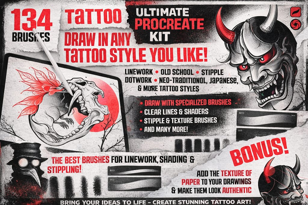 12 Best Procreate Tattoo Brushes: Stencils, Liners & Shading Kits (2026) 7 myimage 3