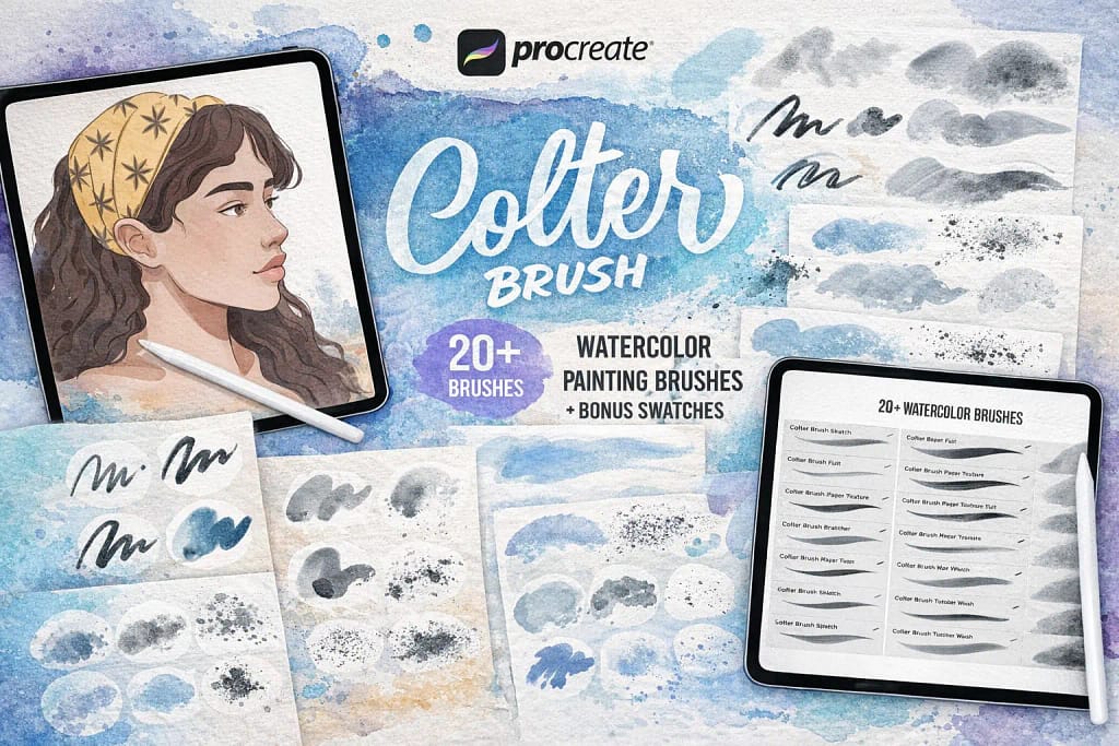 21 Best Procreate Watercolor Brushes: Free & Realistic Sets (2026) 17 Procreate watercolor brush showcase.