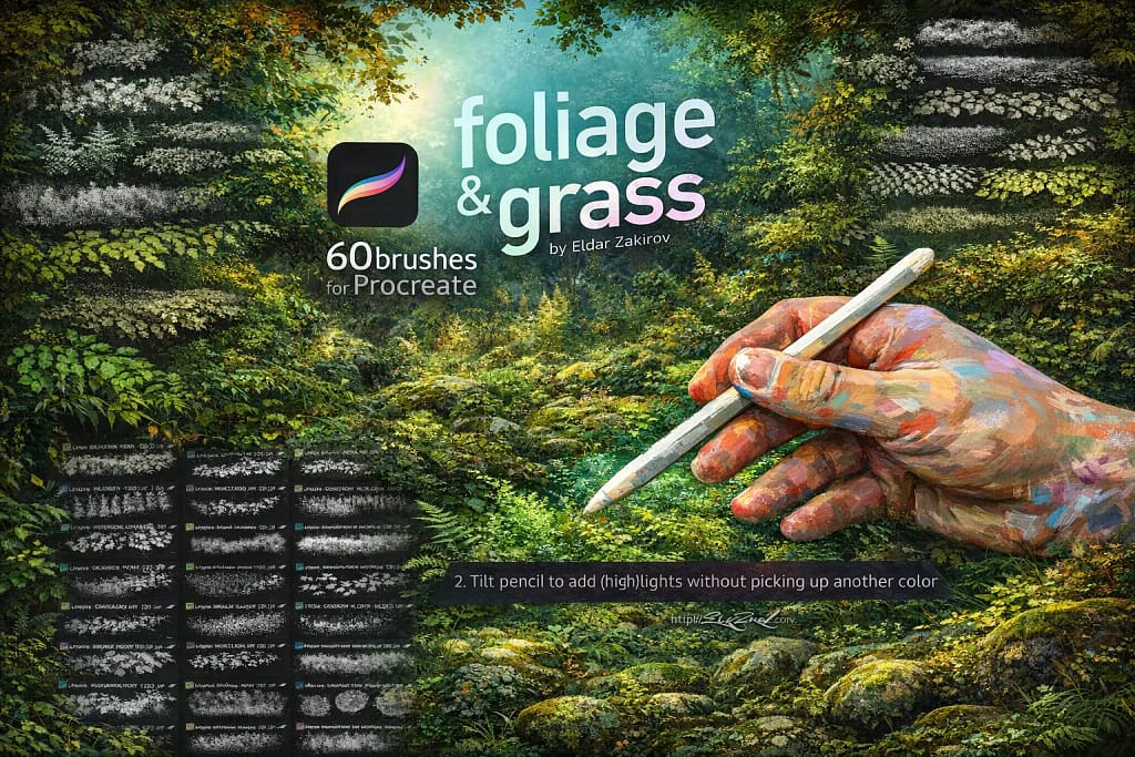21 Best Procreate Texture Brushes: Paper, Fabric, & Skin (2026) 10 Procreate brush set for foliage design