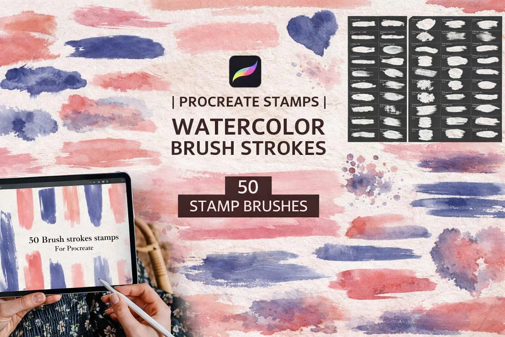 21 Best Procreate Watercolor Brushes: Free & Realistic Sets (2026) 20 Watercolor brush strokes for Procreate