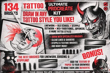 12 Best Procreate Tattoo Brushes: Stencils, Liners & Shading Kits (2026) 11 Tattoo Bundle Preview