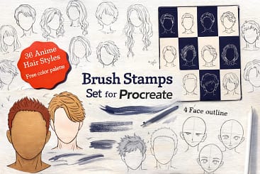 12 Best Procreate Hair Brushes (Free Downloads & Curly Styles) 4 Anime Hair Stamps