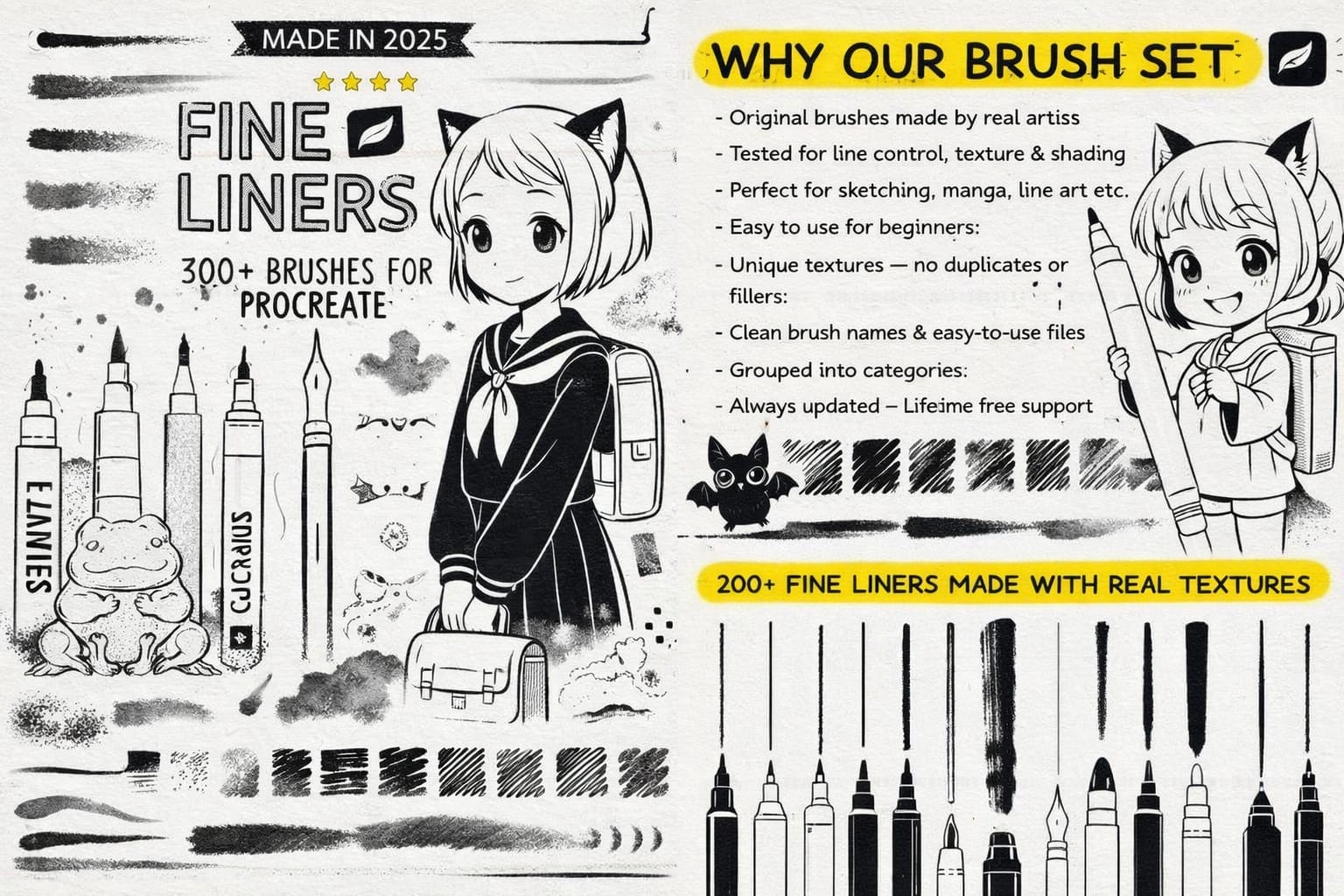 10 Best Procreate Manga Brushes (Inking, Screentones, & More) 2 300 Fine Line Brushes for Procreate