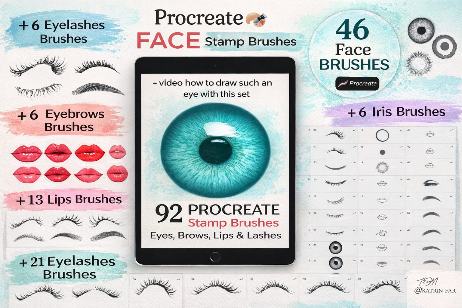 12 Best Procreate Eye Brushes & Stamps for Perfect Portraits 2 Face Brush Stamps for Procreate
