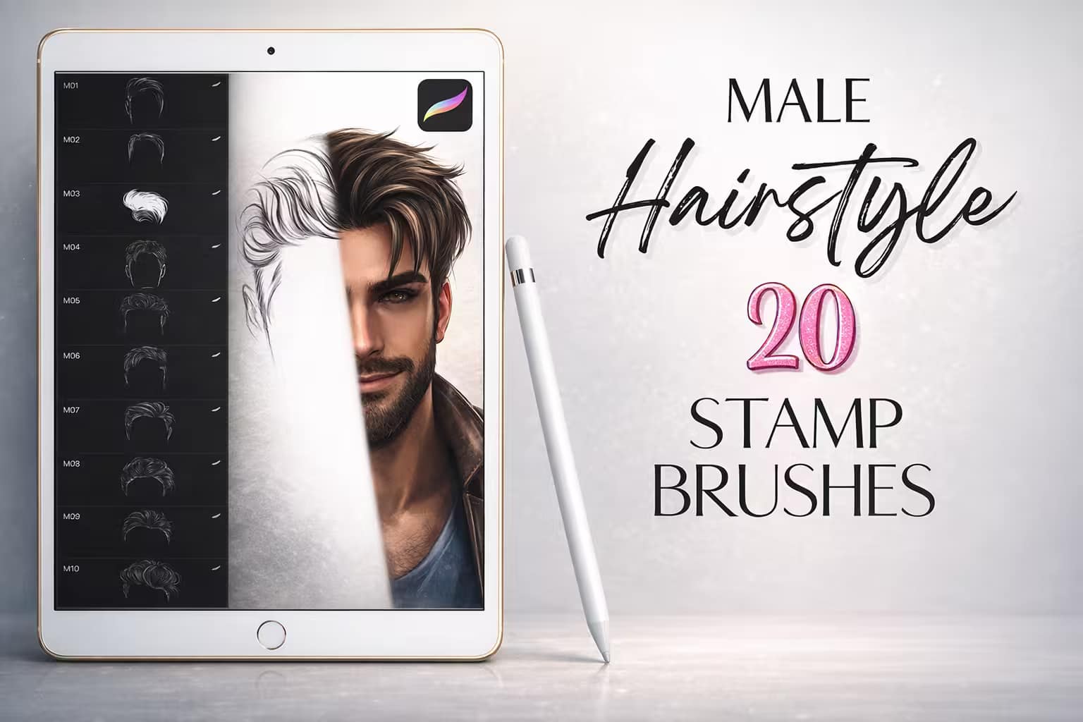 12 Best Procreate Hair Brushes (Free Downloads & Curly Styles) 3 Male Hairstyle Stamps