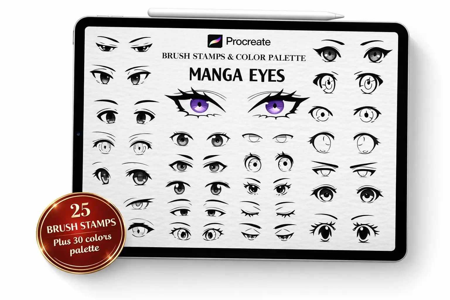 10 Best Procreate Manga Brushes (Inking, Screentones, & More) 5 Manga Eyes Stamps