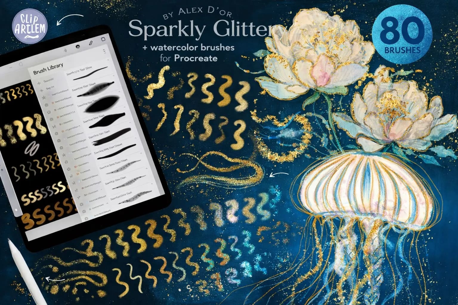 15 Best Procreate Glitter Brushes (Premium & Free Alternatives) 3 80 Glitter Watercolor Brushes