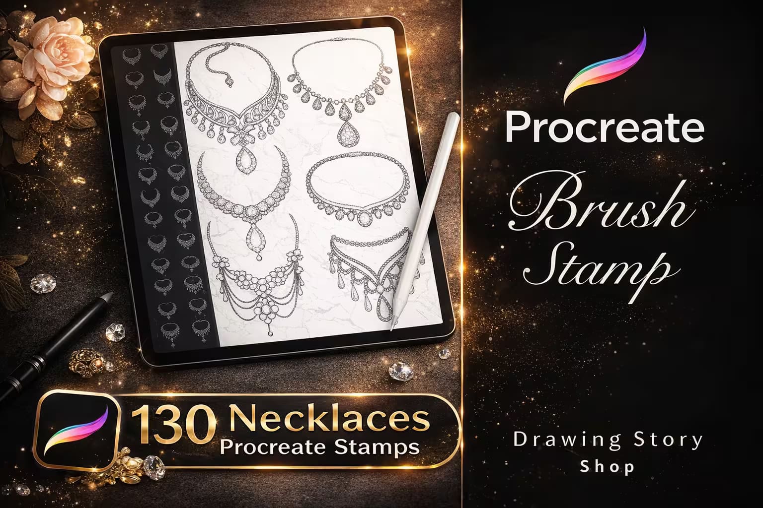 15 Best Procreate Chain & Jewelry Brushes 4 130 Procreate Necklace Brushes Stamps