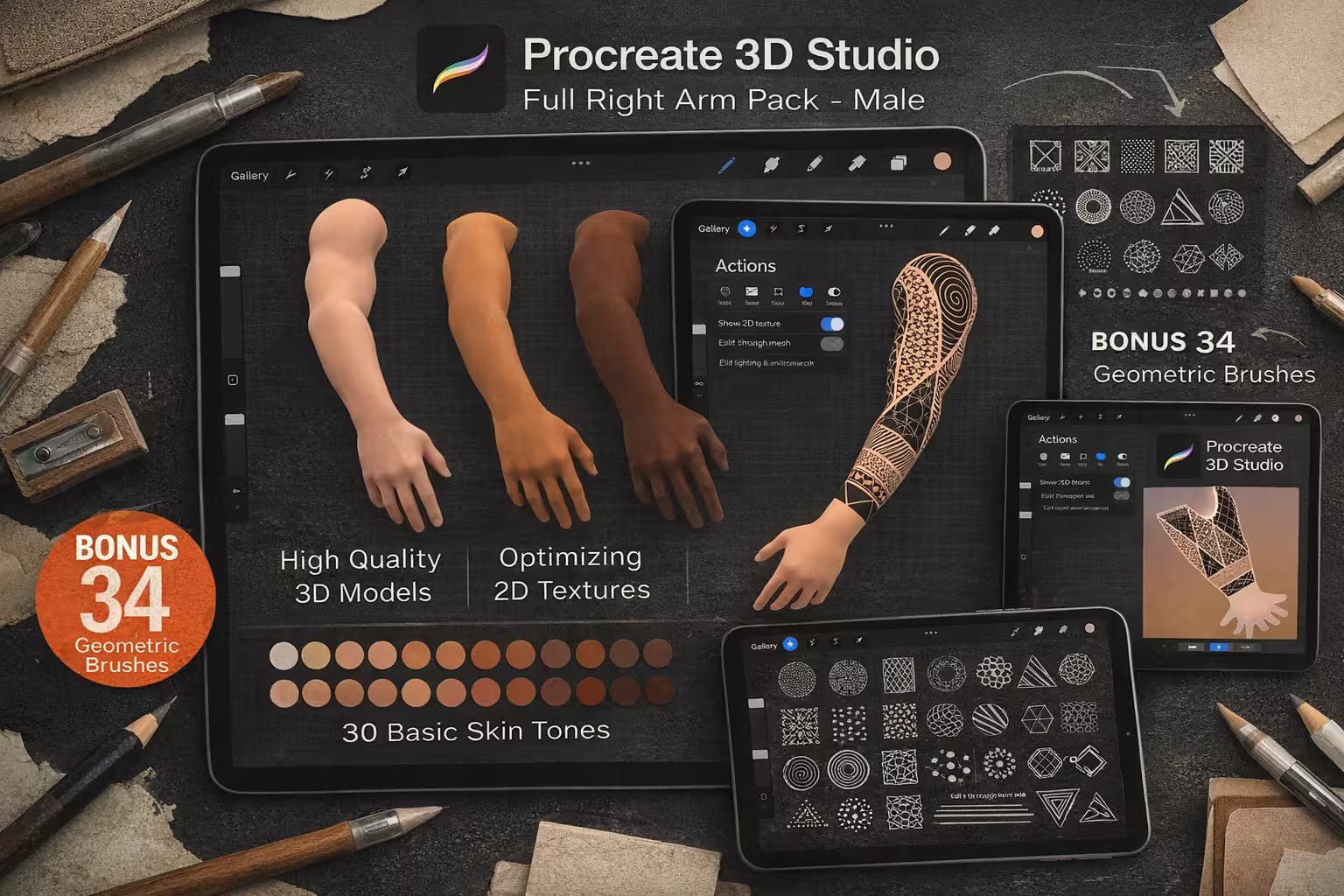 15 Best 3D Models for Procreate (Tattoo & Character Design) 4 Procreate 3D Model Right Arm Male