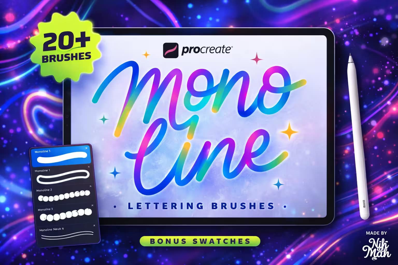 10 Best Procreate Monoline & Outline Brushes 2 20+ Procreate Monoline Lettering Brushes