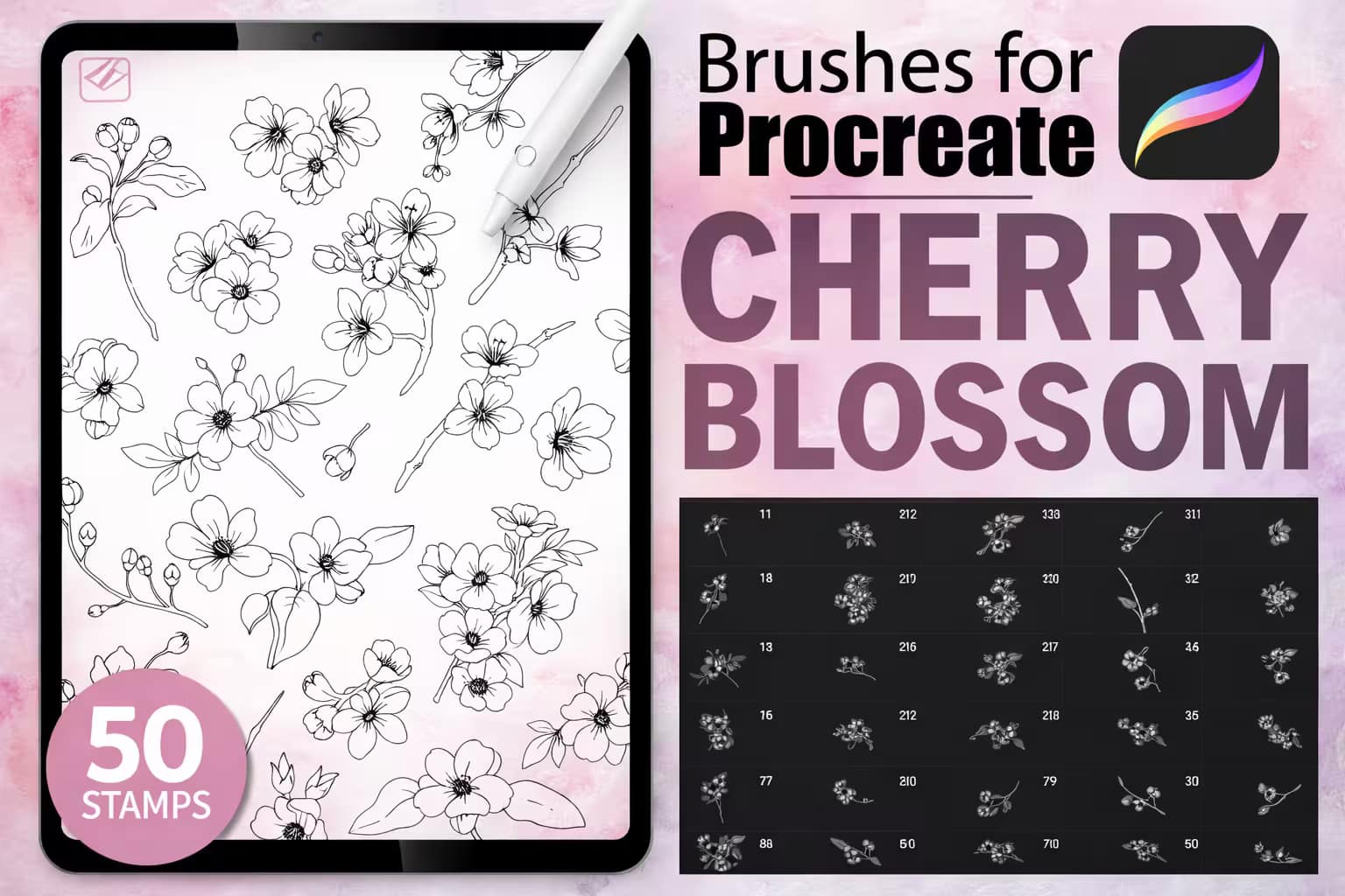 15 Best Procreate Flower Brushes (Free & Premium) 2026 5 Procreate Cherry Blossom Stamps