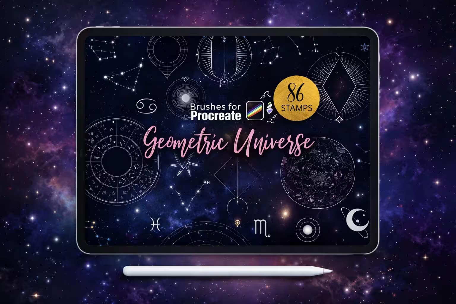 21 Best Procreate Shape Brushes (Geometric, Abstract & Stamps) 5 Procreate Geometric Universe Stamps