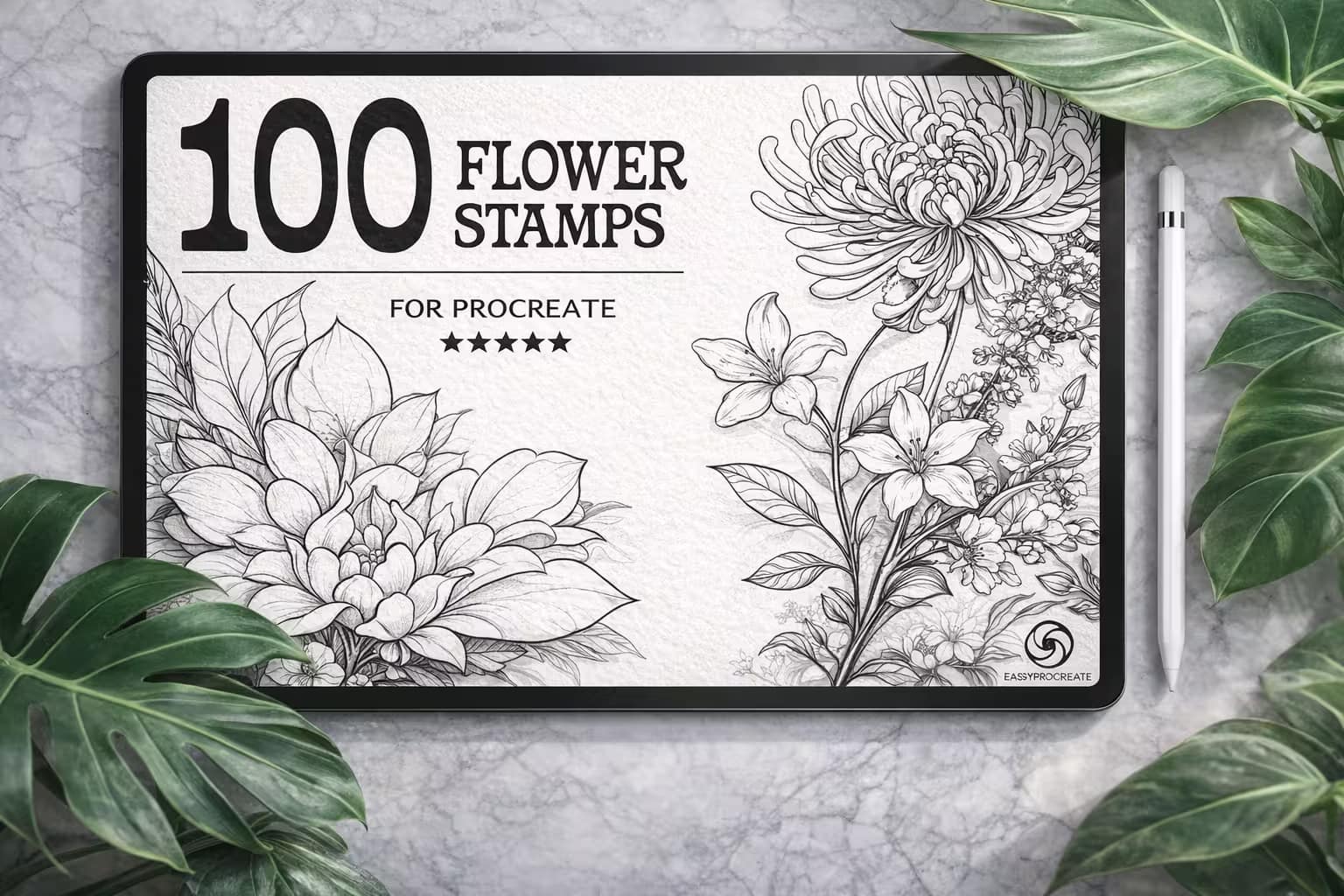 15 Best Procreate Flower Brushes (Free & Premium) 2026 2 100 Flower Stamps for Procreate