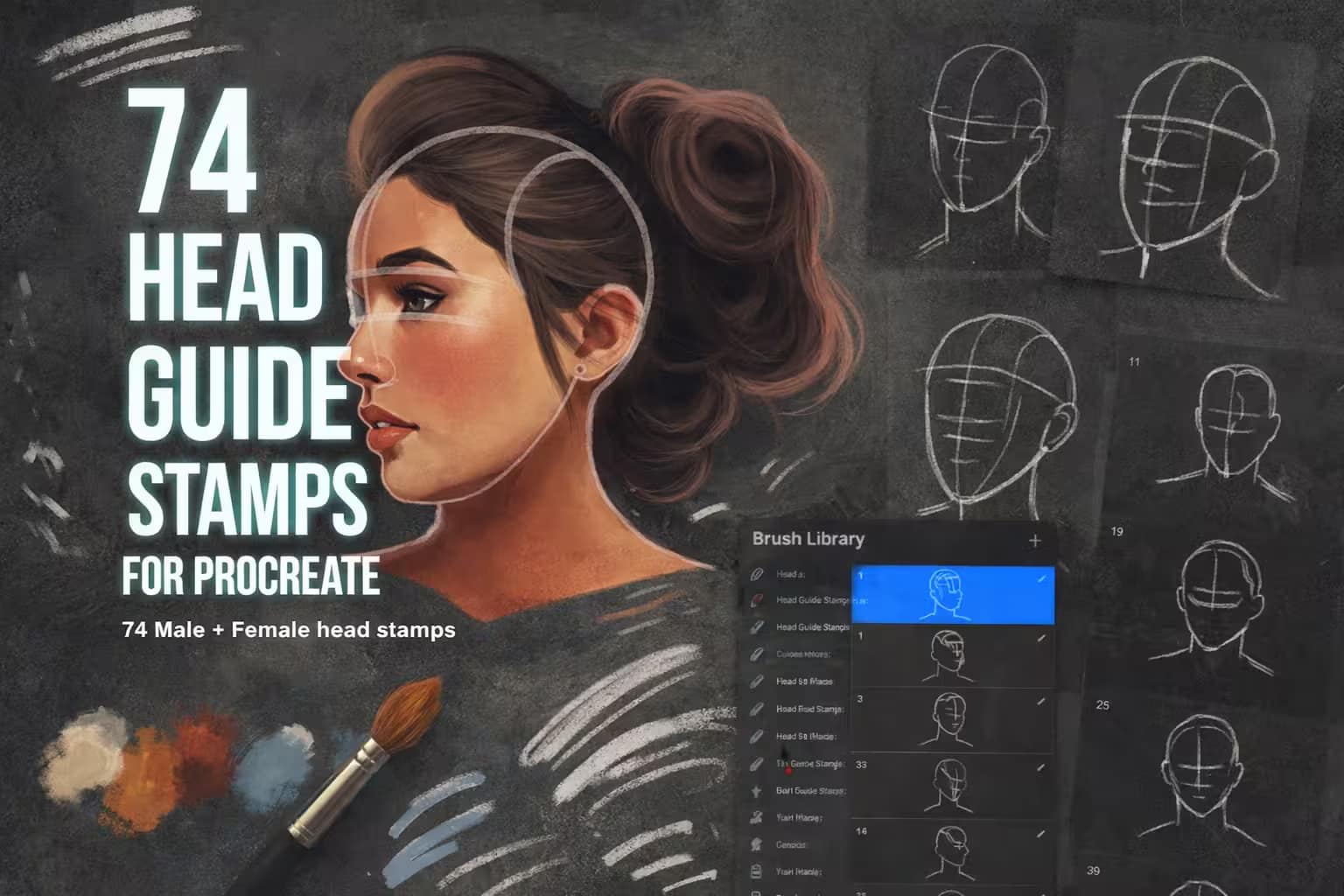 21 Best Procreate Shape Brushes (Geometric, Abstract & Stamps) 3 Head Guide Stamps for Procreate